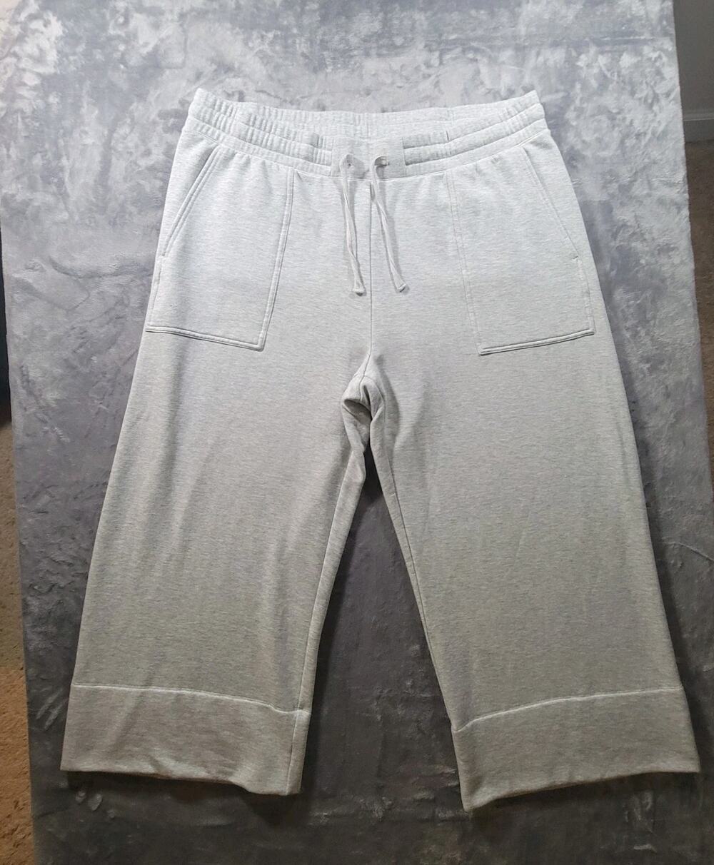 Quince XL SuperSoft Fleece Wide Leg Pullon Cropped Pants Light Gray